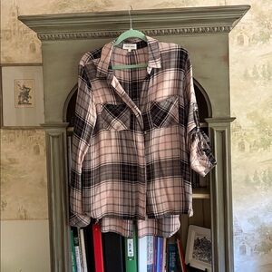 Bella Dahl Pink and Black Plaid Shirt